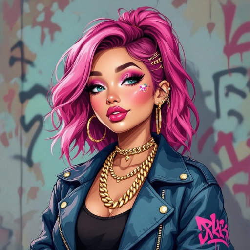 Create a character lady who has attitude but is funny looking and loves lipgloss 