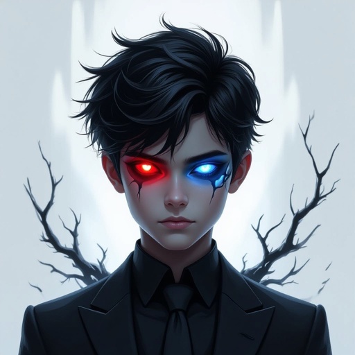 Telekinetic and dark manipulation powers boy teenager 17 years old dark and mysterious and quite with bad past with Heterochromia eyes