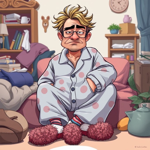 Create mid 30 character who is lazy as heck. And you could tell from his face and his entire outfit. Make is funny and the style of the graphic photographic