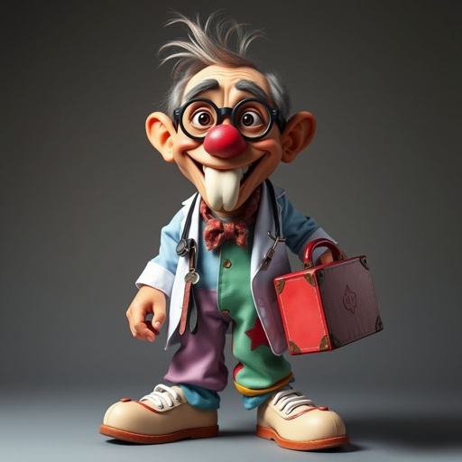 create a doctor. Who is funny human looking from head to toe. And he always immediately results to surgery for anything even small things. So please be sure to show his whole outfit head to toe. Make him have only 1 tooth