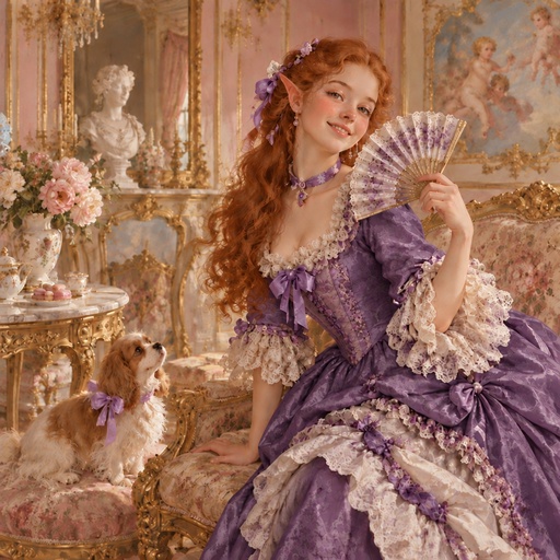 a woman in a purple dress is holding a fan