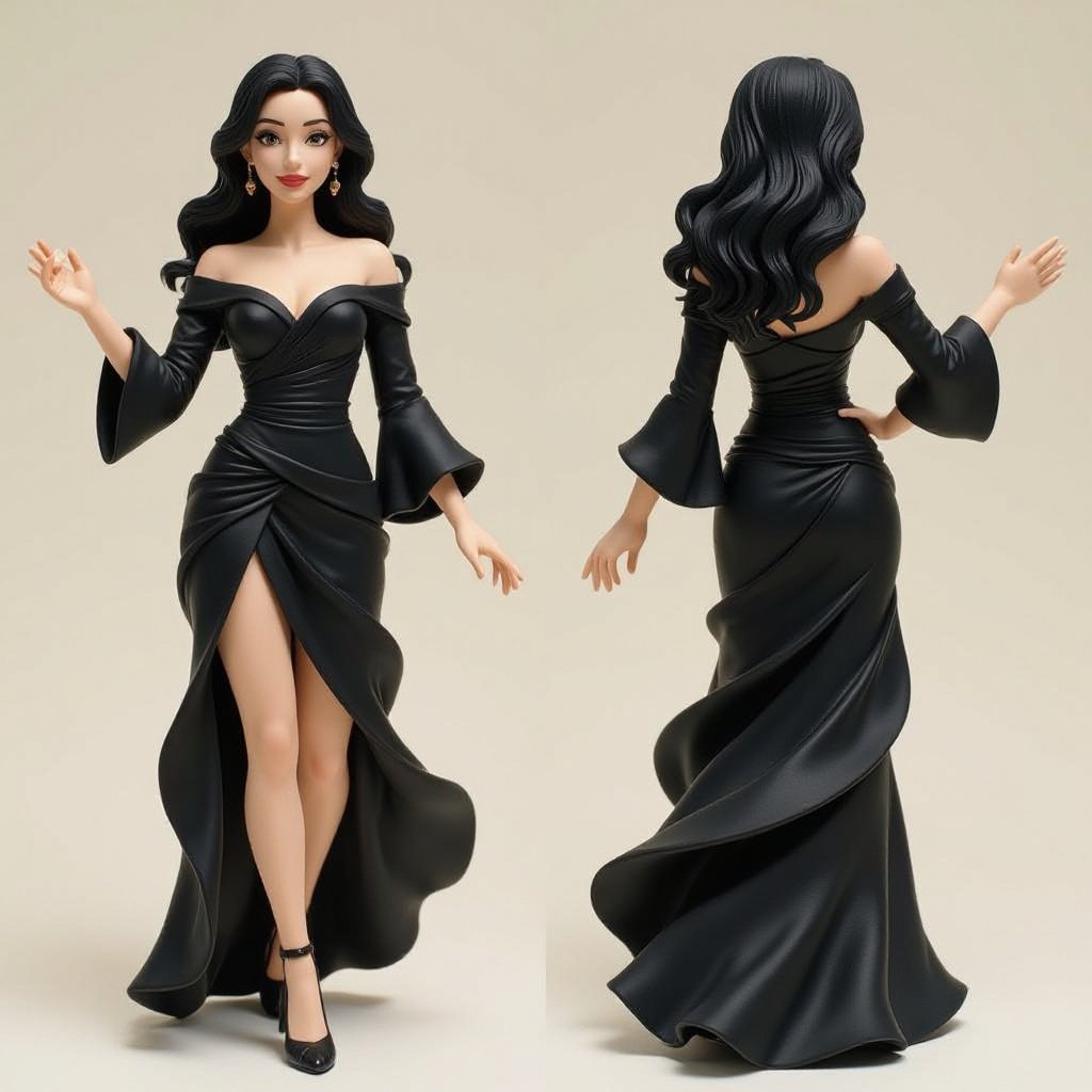 Create character hero Veyra of Shadows – A lithe, mysterious woman draped in layered black silks that move like smoke around her. With jet-black hair. Show her whole body head to toe including her shoes.