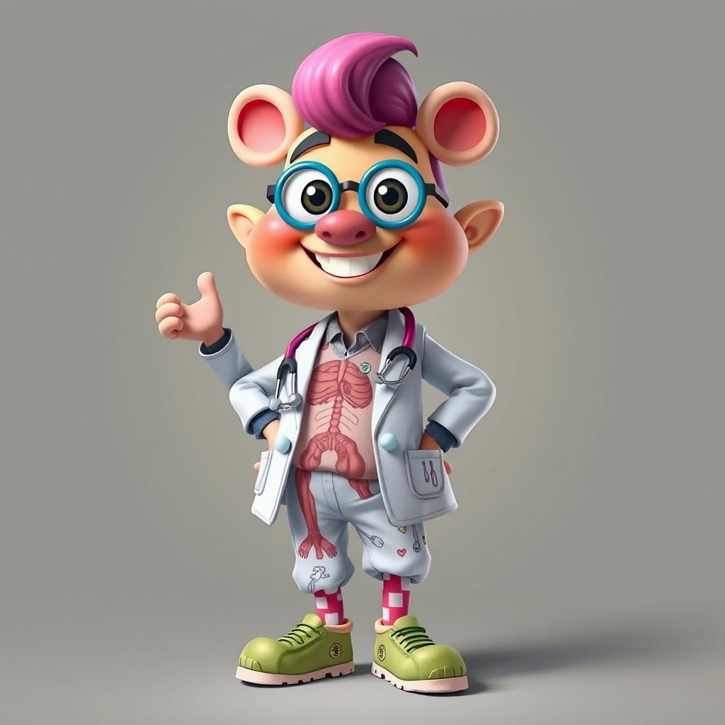 create a doctor, named doctor p Pom. Who is funny human looking from head to toe. And he always says immediately results to surgery for anything even small things. So please be sure to show his whole outfit head to toe.