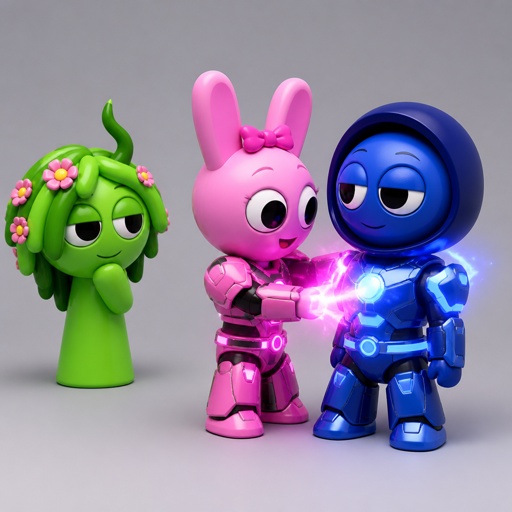 Vineria from Sprunki watching Pinki from Sprunki as Elita One merged with Jevin from Sprunki upgrading the twos shared armour to be more powerful and more durable 