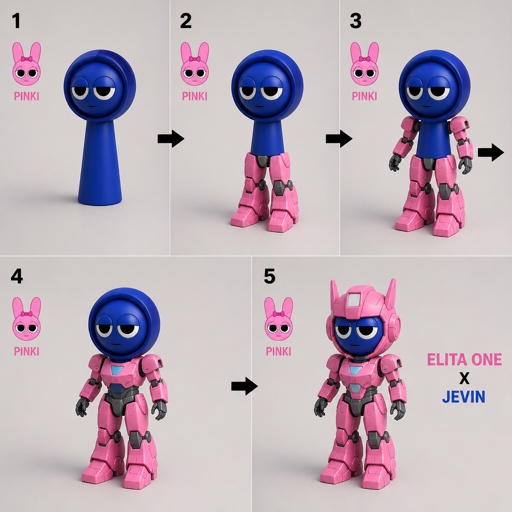 Pinki from Sprunki as Elita One merging her legs onto Jevin from Sprunki and then her arms and then her Body and lastly her head and helmet