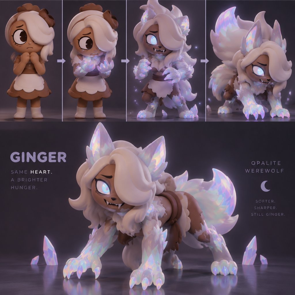 Ginger from Dandy’s world turning into a Opalite Werewolf