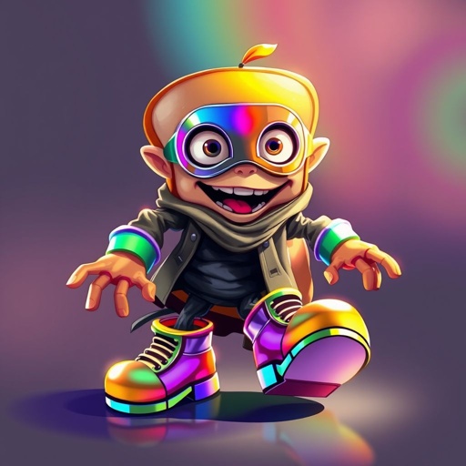 Create a funny looking clumsy sandwhich thief with funny shoes on. Make him have on the bandit black thing around his eyes 
