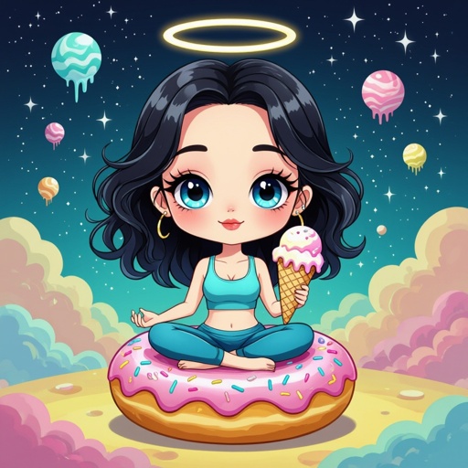 Create a chibi character mid 30’s lady who is the meditating