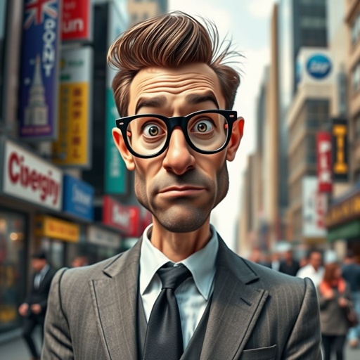 Create a funny looking serious man in the world
