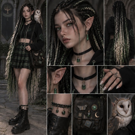a collage of photos of a woman with long hair