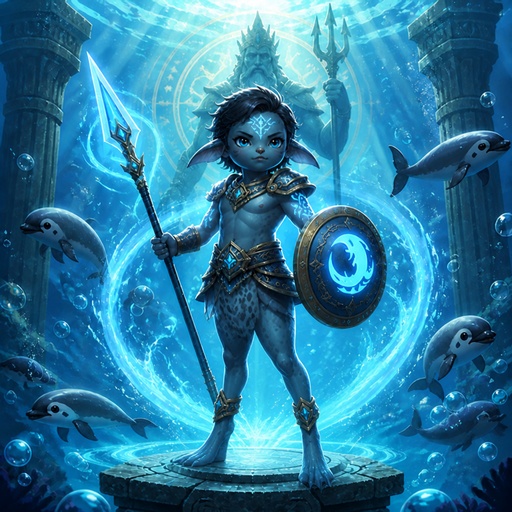 a cartoon character holding a spear and shield
