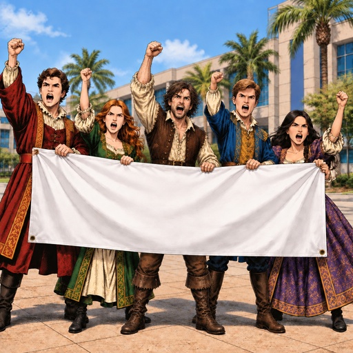 a group of people holding a large white sheet