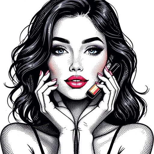 Create a character showing there whole body head to toe, a lady who loves beauty products  
