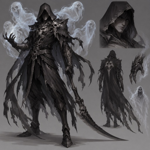 Male superhero with ghost manipulation, cool costume, grim reaper 