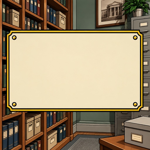 a picture of a library with a sign in the middle