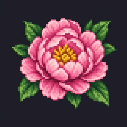 Single peony for a fantasy game set in modern times, top-down style,
