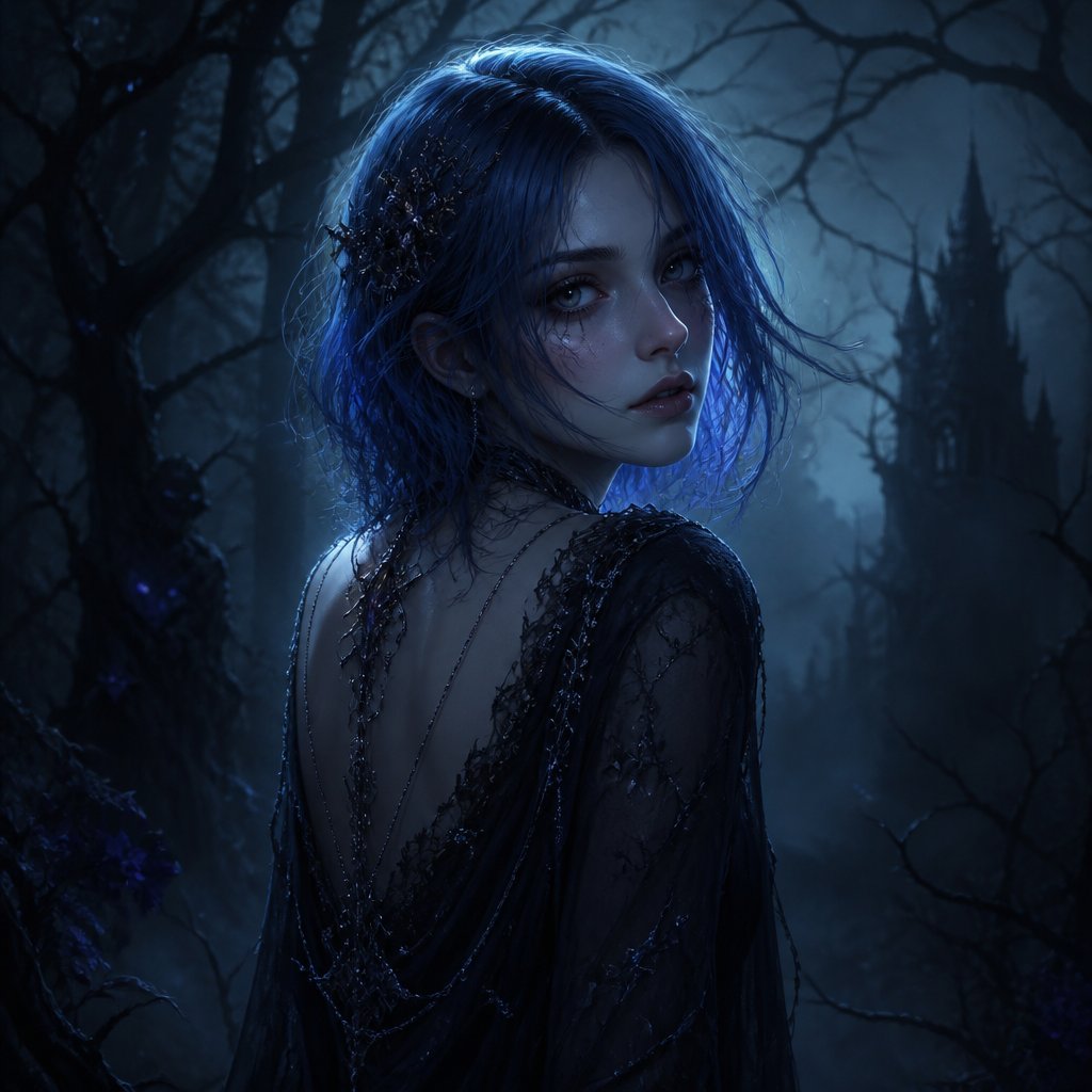 pretty girl long bob blue hair