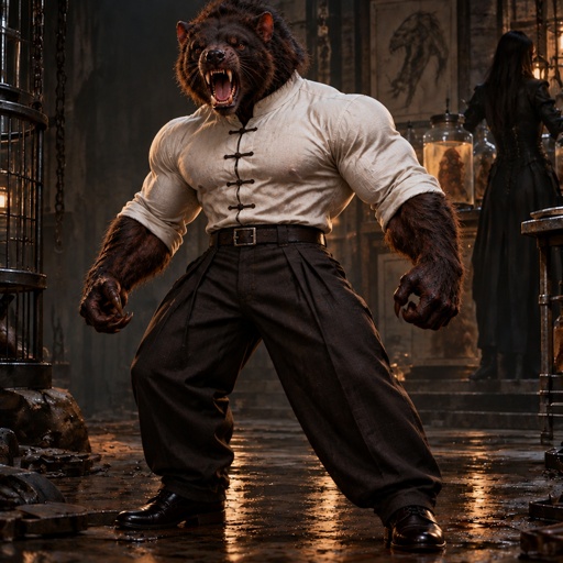 a man in a bear costume standing in the rain