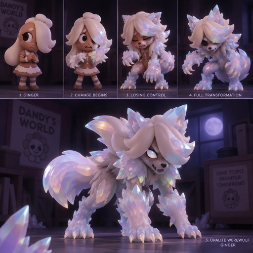 Ginger from Dandy’s world turning into a Opalite Werewolf 