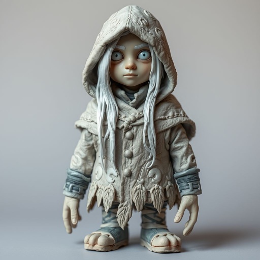 Create old character: The Silver-Eyed Wanderer – A tall, long beard hooded androgynous figure with hair that white. piercing silver eyes seem to see both past and present at once. a long, tattered cloak covered in stitched symbols from lands unknown. Show her whole body head to toe including her shoes.