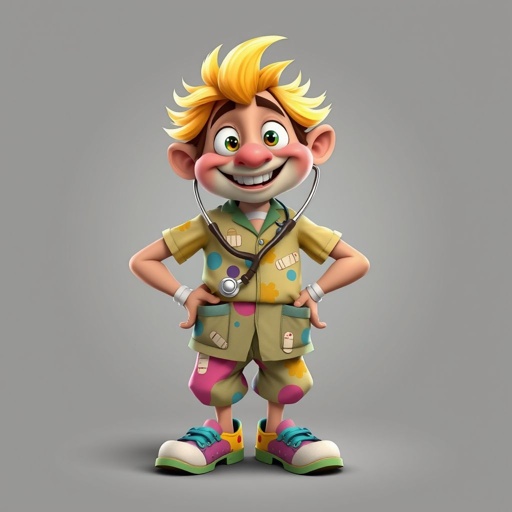 create a doctor, named doctor p Pom. Who is funny human looking from head to toe. And he always says immediately results to surgery for anything even small things. So please be sure to show his whole outfit head to toe.