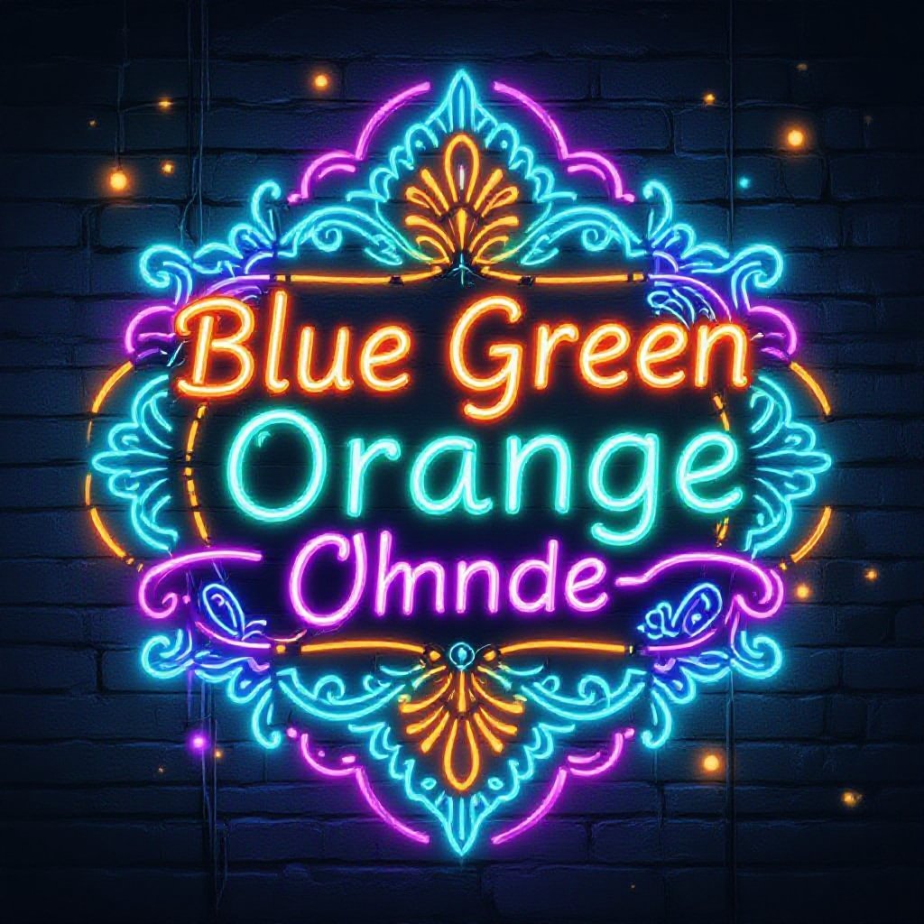 Blue green orange and purple neon sign intricatedesign