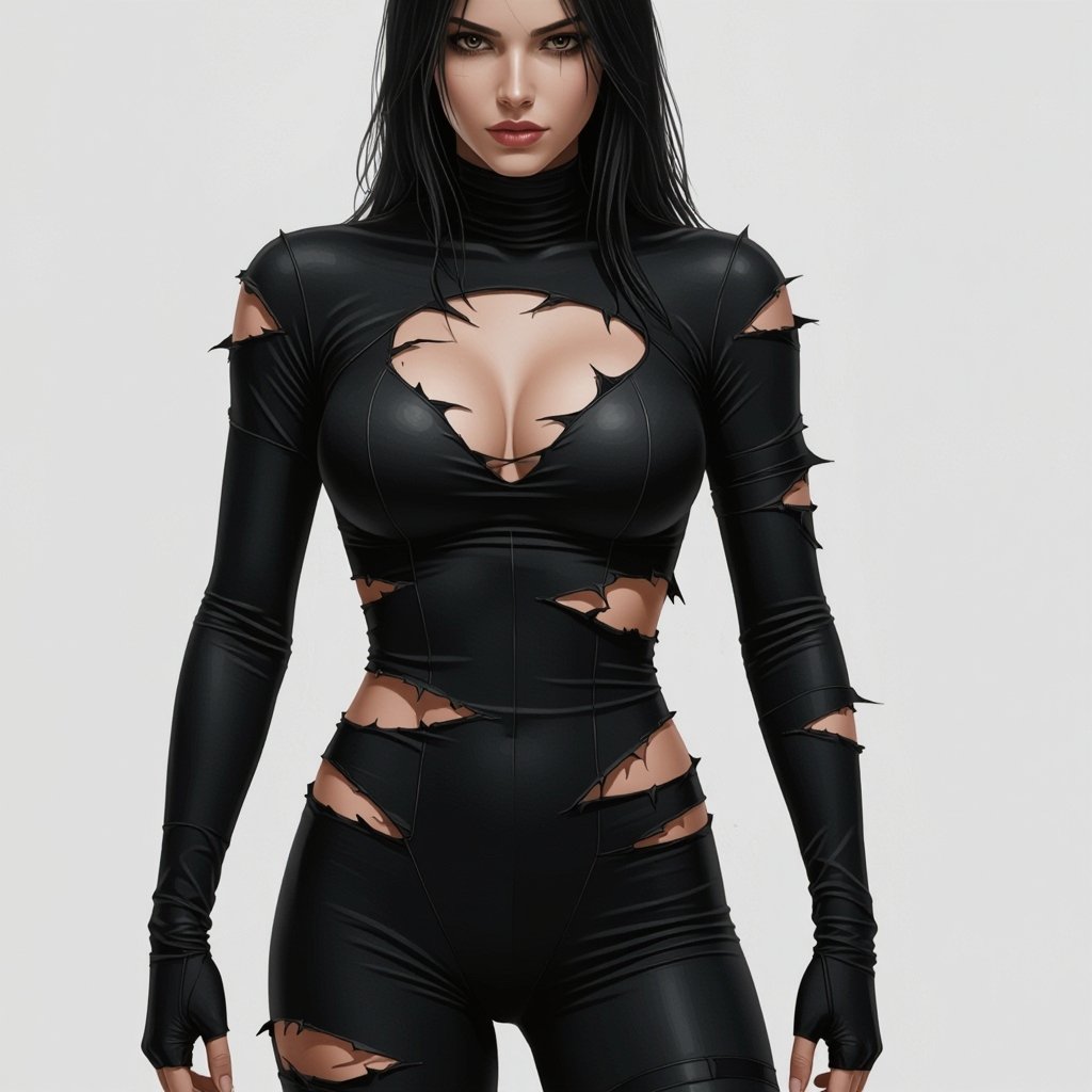 shredded torn ripped tight black spandex suit torn and ripped a lot damaged wear and tear