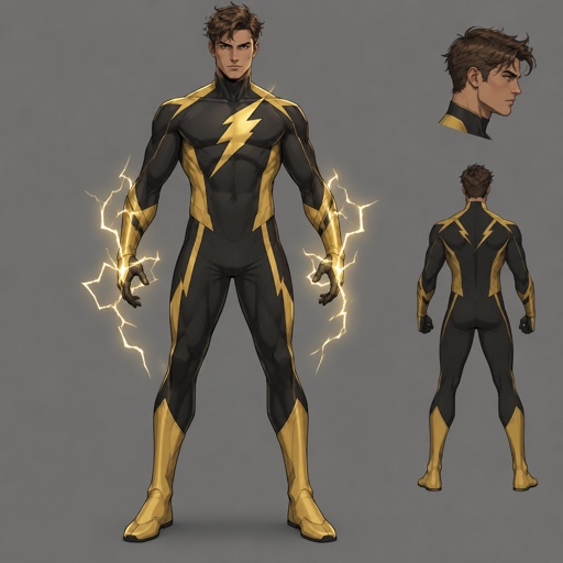 Male Superhero with lightning, simple costume