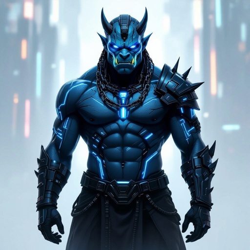 ogre with heavy chain mail armor, blue skin