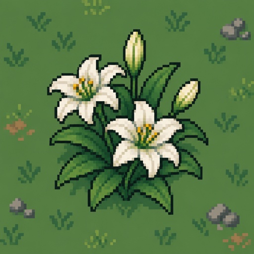 Lily plant for a fantasy game set in modern times, top-down style