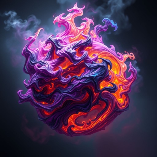 No chrqcter A sphere of purple black orange blue fire