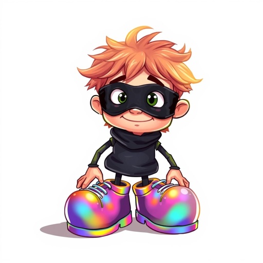 Create a funny looking clumsy sandwhich thief with funny shoes on. Make him have on the bandit black thing around his eyes 