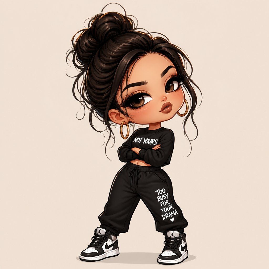 Create long lashes woman with attitude, wearing sneakers