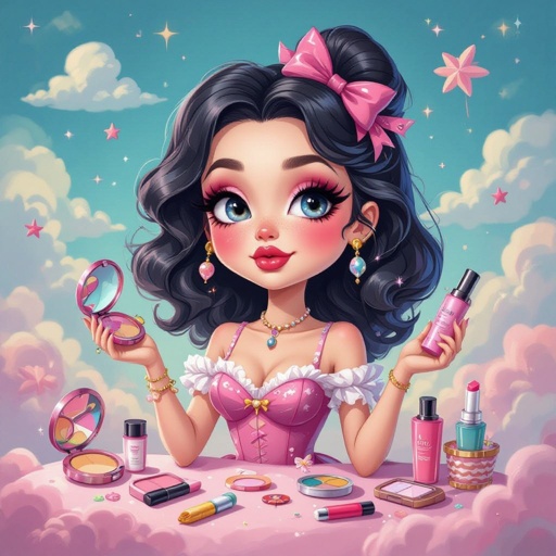Create a character showing there whole body head to toe, a lady who loves beauty products