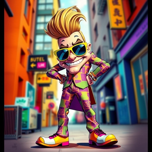 Create a funny arrogant character , showing him head to toe like his whole outfit 