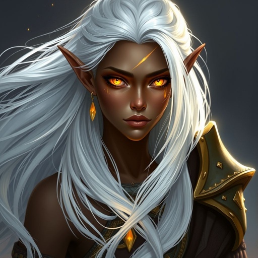A dark elf paladin with white hair, her eyes radient with golden light golden tears are falling down her face as she walks forward her body falls and her golden soul steps forward past her body