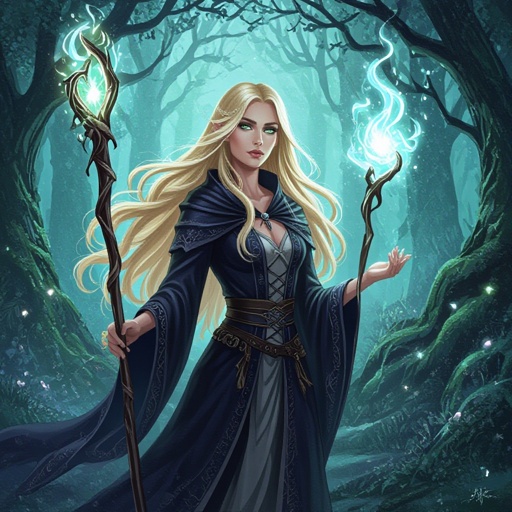 Shimmering witch with long blonde hair 