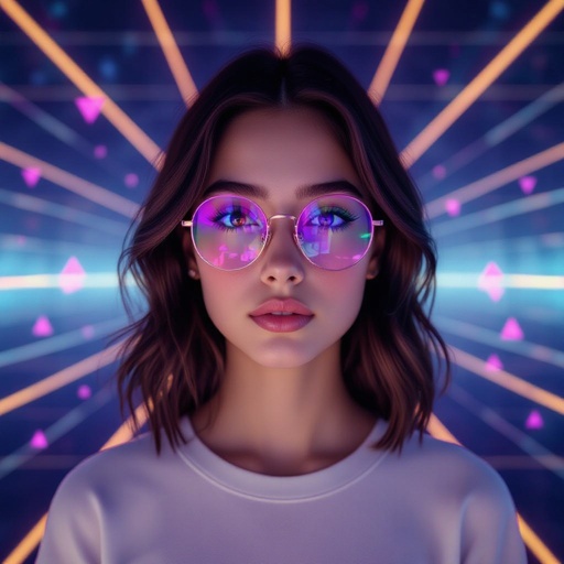 Girl looking at camera wearing glasses, artwork