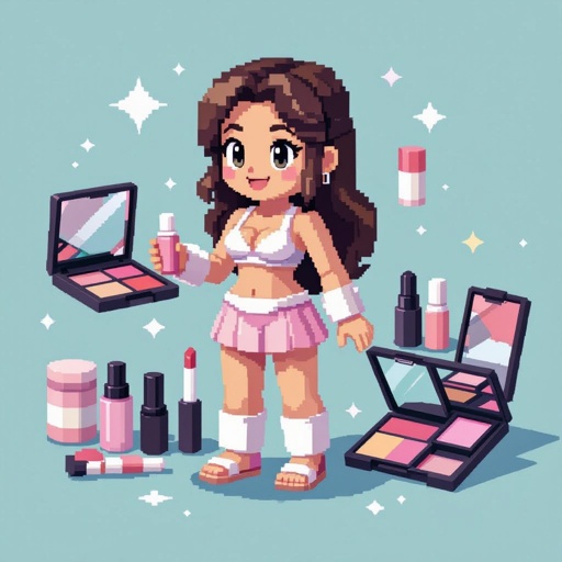 Create a character showing there whole body head to toe, a lady who loves beauty products  