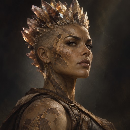 earth genasi dnd with a pixie style crystal cut and shaved sides. The hair itself is crystals sticking out of her head