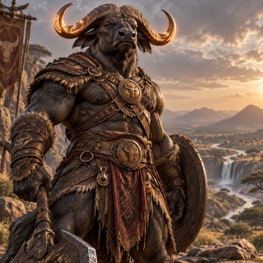 A Cape buffalo turned into a muscular warrior 