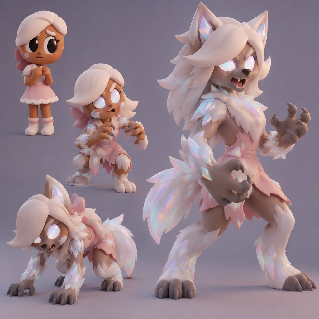 Ginger from dandy’s world turning into a opalite werewolf