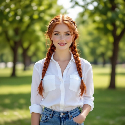 A girl with big boobs and French-braided red hair