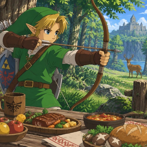 Legend of Zelda ocarina of time link,food dishes,hunt