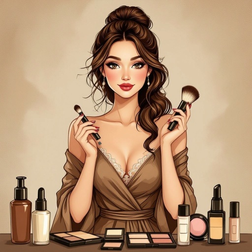Create a character showing there whole body head to toe, a lady who loves beauty products  