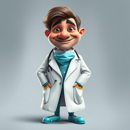 create a doctor. Who is funny human looking from head to toe. And he always immediately results to surgery for anything even small things. So please be sure to show his whole outfit head to toe.