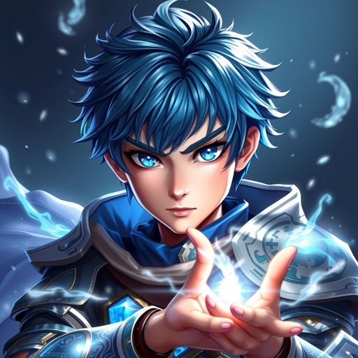 Ragazzo giovane di 14 anni. Occhi azzurri, capelli Blue, bello e affascinante. E un guerriero di arti marziali e conosce la magia della creazione o detta anche magia del null