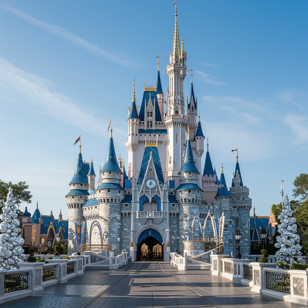 A castle with silver walls and silver trees 