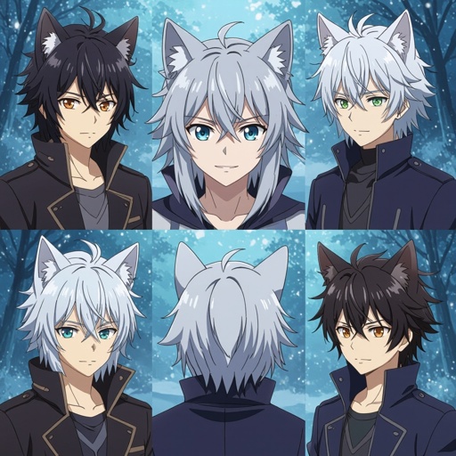 Create an anime guy with wolf ears