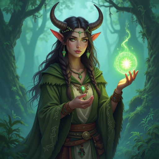 A female Firbolg (bovine-folk) Druid